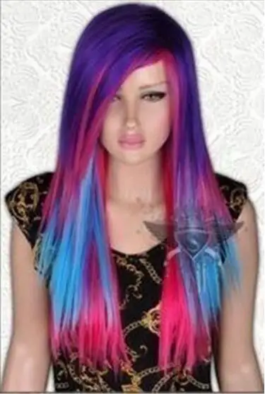 

Jewelry Wig Fashion wonderful purple mixed color role-playing punk wig long straight Free Shipping