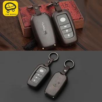 

CARMANGO Car Key Case Chain Cover Protector Ebony Wood Cover Shell High Quality for Toyota Land Cruiser 200 2016-2018