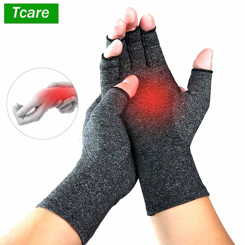 Tcare 2Pcs/Pair Unisex Compression Open Fingers Arthritis Gloves Premium Arthritic Joint Pain Relief Hand Gloves Therapy Cycling