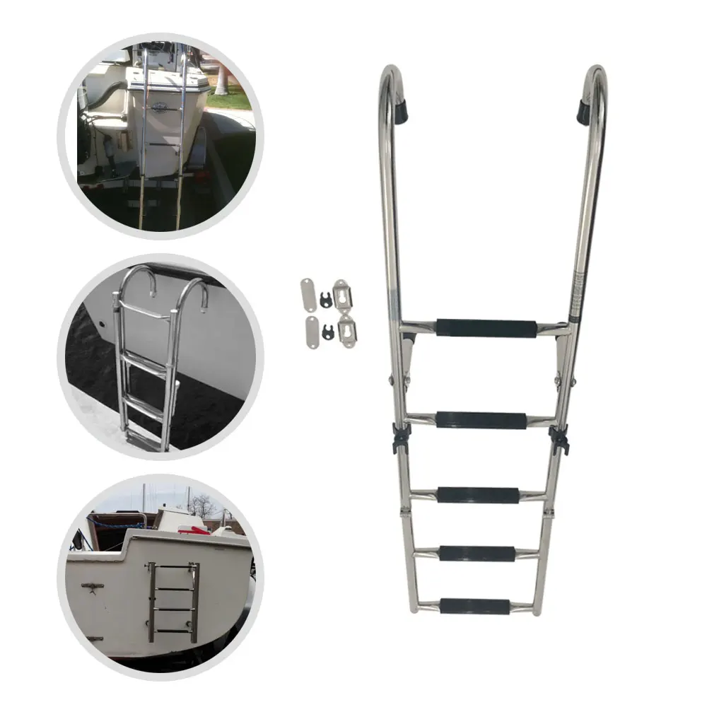 1.41m boat accessories marine 5 Step Under Platform Boat Ladder Stainless Steel Boarding Telescoping Ladder