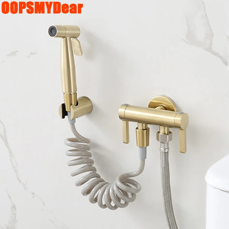 Handheld Bidet Sprayer Set Brush Gold Toilet Faucet Head Spray Bathroom Hand Sprayer Shower