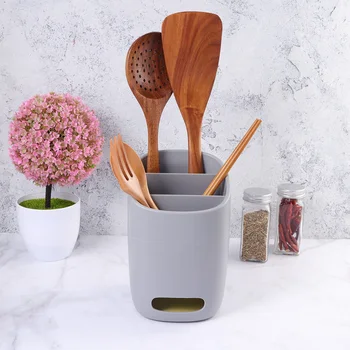 

Chopsticks Storage Rack Holder Cage Mildew Proof Cutlery Storage Container Three Grids Soup Spoon Drain Rack With Diatom Ooze