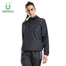 Vansydical Горячие Пот куртки для бега на молнии фитнес тренажерный зал одежда Топ для женщин с капюшоном Открытый тренировки потеря веса толстовки