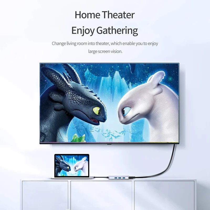  ROCK USB Type C to HDMI Laptop Docking Cable for Macbook TV USB C to HDMI 4K 3 Ports USB 3.0 Portab