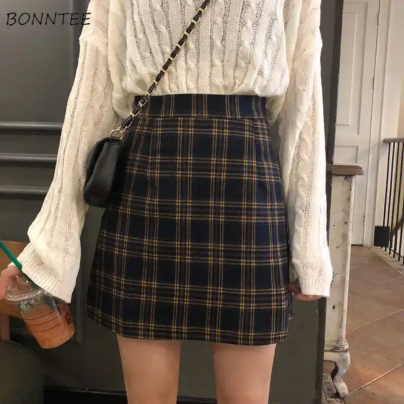 Skirts Women Retro Plaid Summer Mini 
