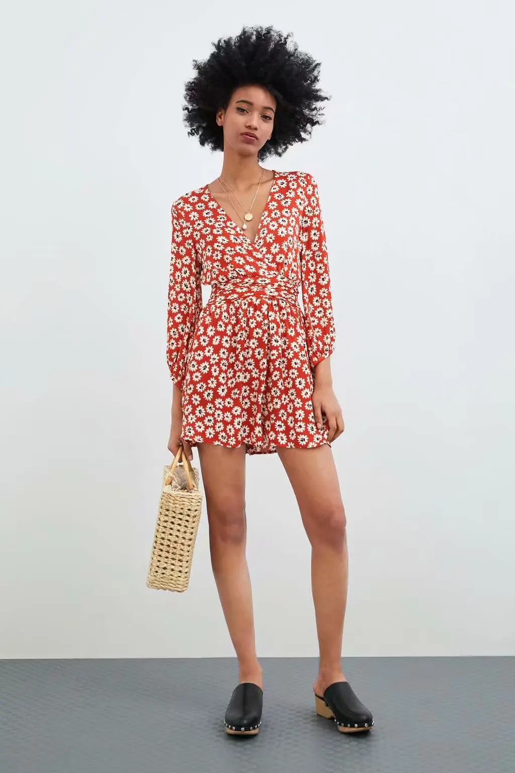 

Red Silk Dress Spring And Summer New Style WOMEN'S Dress Elegant V-neck Three-quarter-length Sleeve Mulberry Silk Floral Printed
