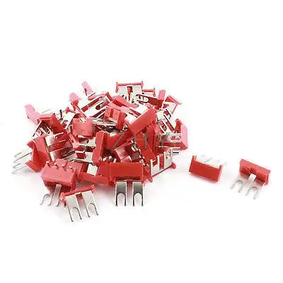 

50 x 400V 10A 2 Position Right Angle Terminal Jumper Fork Connector Strip Red