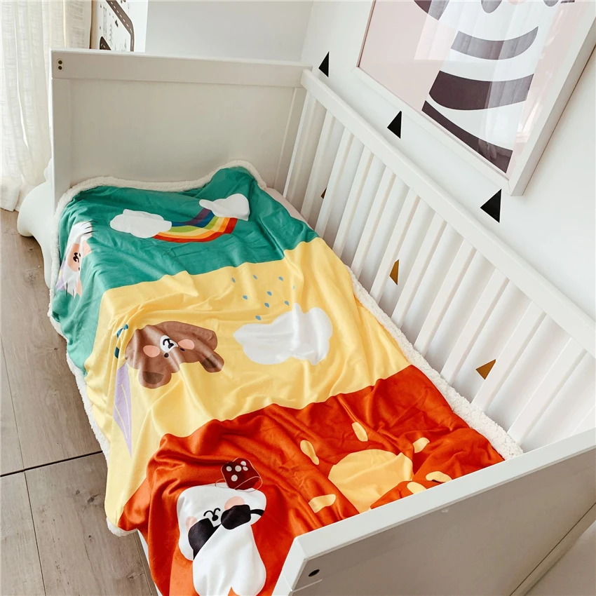 Детское кашемировое одеяло из овечьей шерсти с помпонами; детское утепленное плюшевое одеяло; фланелевое одеяло для новорожденных; осенне-зимнее одеяло; детское одеяло с героями мультфильмов - Цвет: J