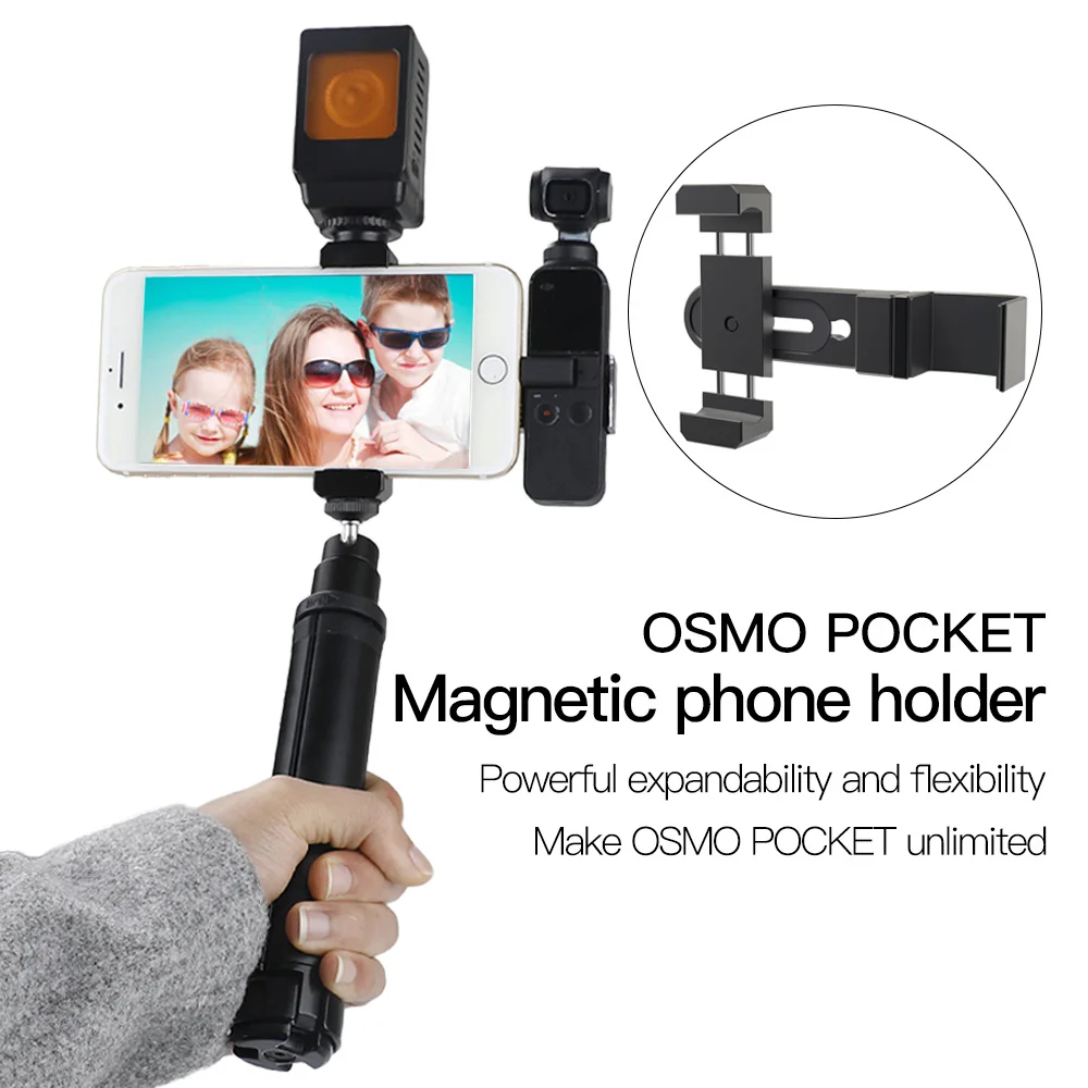 Алюминиевый сплав Магнитный держатель для мобильного телефона для Dji Osmo карманные аксессуары встроенный 1/4 отверстие для винта с штативом микрофон вспышка