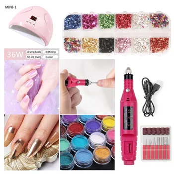 

Professional Nail Set UV LED Lamp Nail Dryer Manicure Tools Set Painting Pen Brush Decoration For Nail Art Pusher Kit QZ