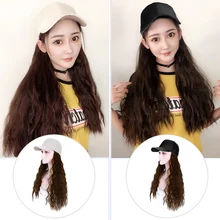 Длинные волнистые синтетические волосы парик с шляпой горячий стиль черный/белый цвет для женщин высокая температура легко носить