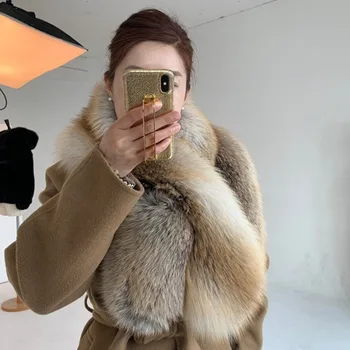 

Real Fox Fur Genuine Luxury Big Natural Golden Corss Scarf Plush Neck Warmer Collar Soft Winter Shawl Wrap Muffler Chrismas Gift