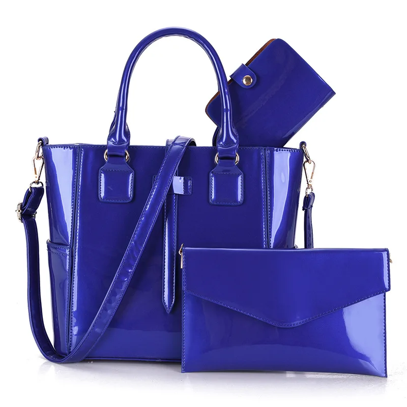 

2017 New Style Europe And America Women's Patent Leather Bright Surface Different Size Bags Three-piece Set Hand Shoulder Obliqu