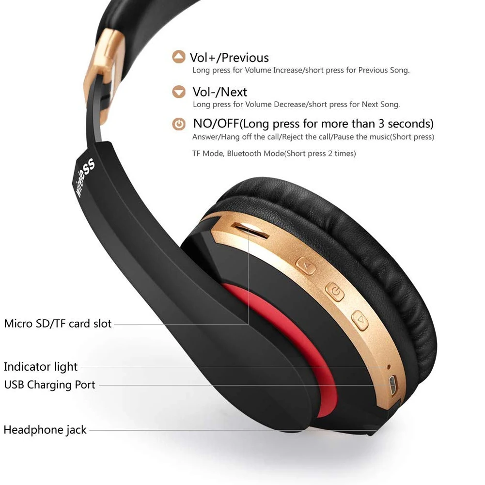 Bluetooth наушники через ухо Handsfree HiFi стерео музыка беспроводной сабвуфер игровой портативный сотовый телефон Складная Поддержка TF карты