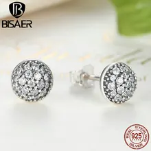 BISAER нежные ослепительные капли из серебра 925 пробы, маленькие серьги-гвоздики с фианитами, ювелирные изделия для свадьбы и Помолвки HJS488