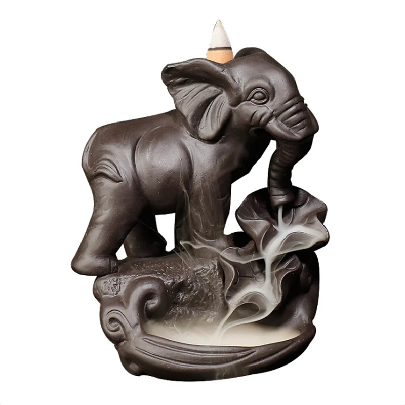 Ретро Керамическая горелка для благовоний с обратным потоком в виде слона, курильница с водопадом, держатель для благовоний, ароматерапия, Йога, спокойная горелка для благовоний