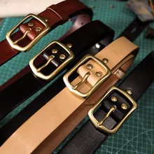 

Handmade leather Real leather belt male pure cowhide pure copper button layer handmade belt thickened leisure saddle leather