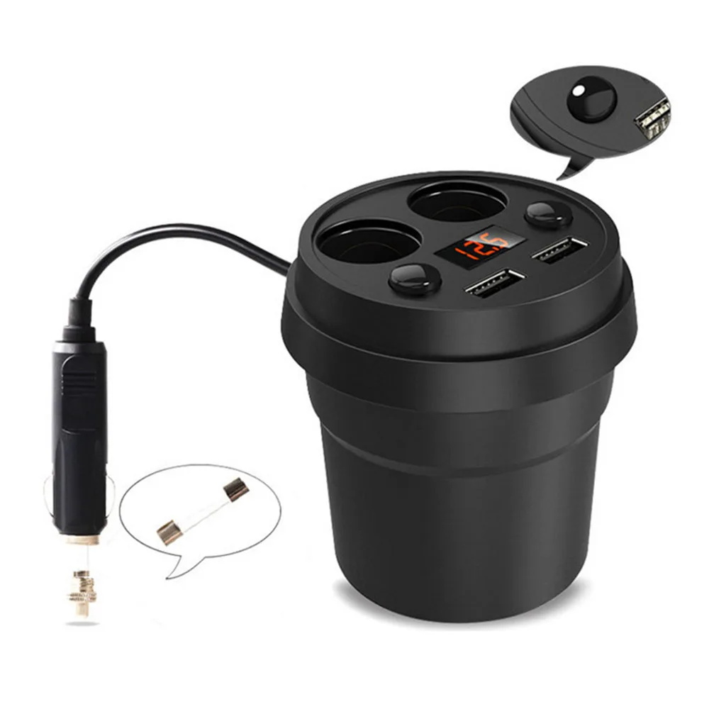 Автомобильное зарядное устройство чашечного типа с двойным usb-прикуривателем с дисплеем напряжения 12-24 В