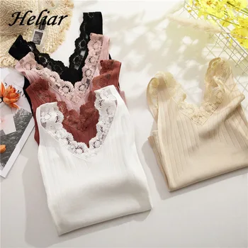 

HELIAR Tops Female V-neck Laced Up Buttons Sexy Skinny Crop Tops Women Spaghetti Velvet Tops For Women 2020 Summer