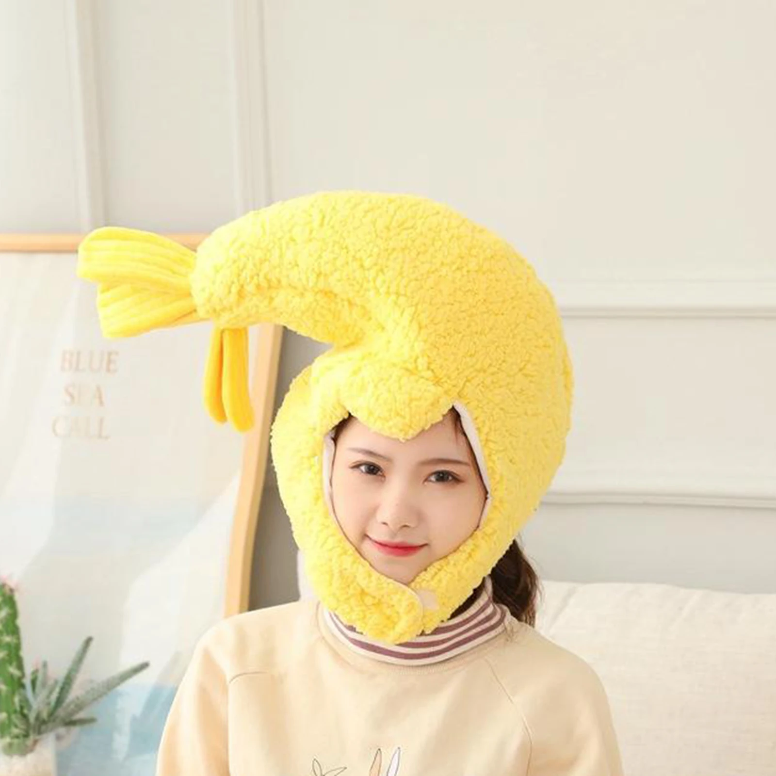 Comfortable Plush Fun Hood Lobster Prawn Shrimp Hats Women Men Costume Hats Warm Soft Cozy Headdress Photographic Headwear