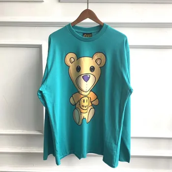 

The Drew House Toy Bear Printed Lake blue Women Men Long Sleeve T shirts Top Tees Hiphop STreetwear Oversized Men Cotton T shirt