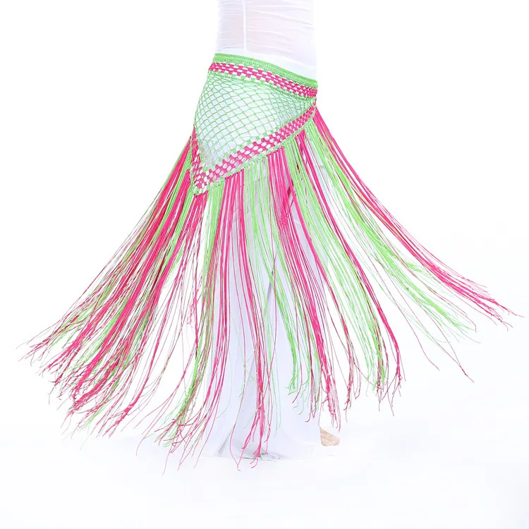 Шарф для танца живота в стиле Аргентина, одежда для тренировок, длинный треугольный ремень с кисточками, ручная вязка, цветной шарф на бедрах