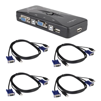 

4 Port USB 2.0 KVM Switch Box + 4 KVM Cables Keyboard Monitor VGA SVGA PC Laptop for Keyboard Mouse Printer