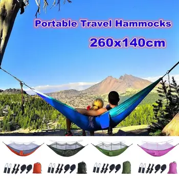 

Portable 1-2 Person Outdoor Camping Hammock with Mosquito Net High Strength Parachute Fabric Hanging Bed Hunting Sleeping Swing