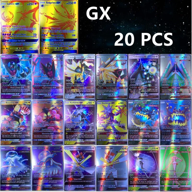 20pcs GX shou 300 шт GX 20 60 100 шт Мега Сияющие карты игра битва карт торговые карты игра детская игрушка «Покемон» - Цвет: 20pcs GX shou