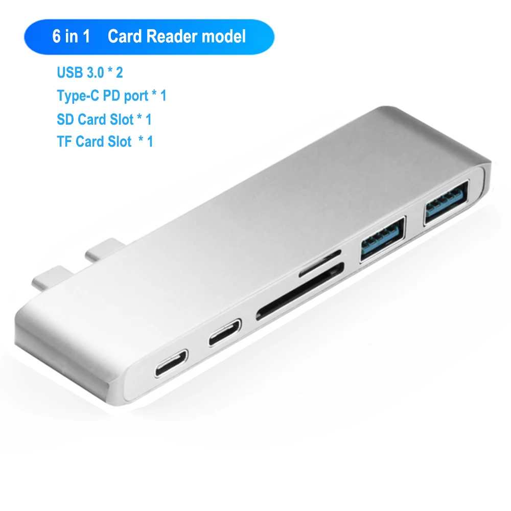 6 in 1 Silver 1 USB 3,1 type-C концентратор к HDMI адаптер 4K Thunderbolt 3 USB C концентратор с концентратором 3,0 TF считыватель SD карт слот PD док-станция для MacBook Pro Air - Цвет: 6 in 1 Silver 1