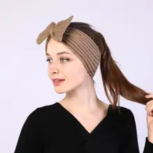 Женская головная лента с бантом, эластичная теплая трикотажная спортивная повязка для волос, повязка на голову, головной убор