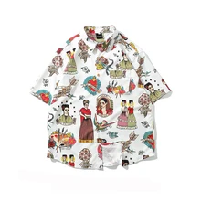 

Men Retro Full-Print Shirt Casual Vintage Loose Beach Shirts Short Sleeve Hawaiian Shirts For Men Women Turn-Down Collar Shirt