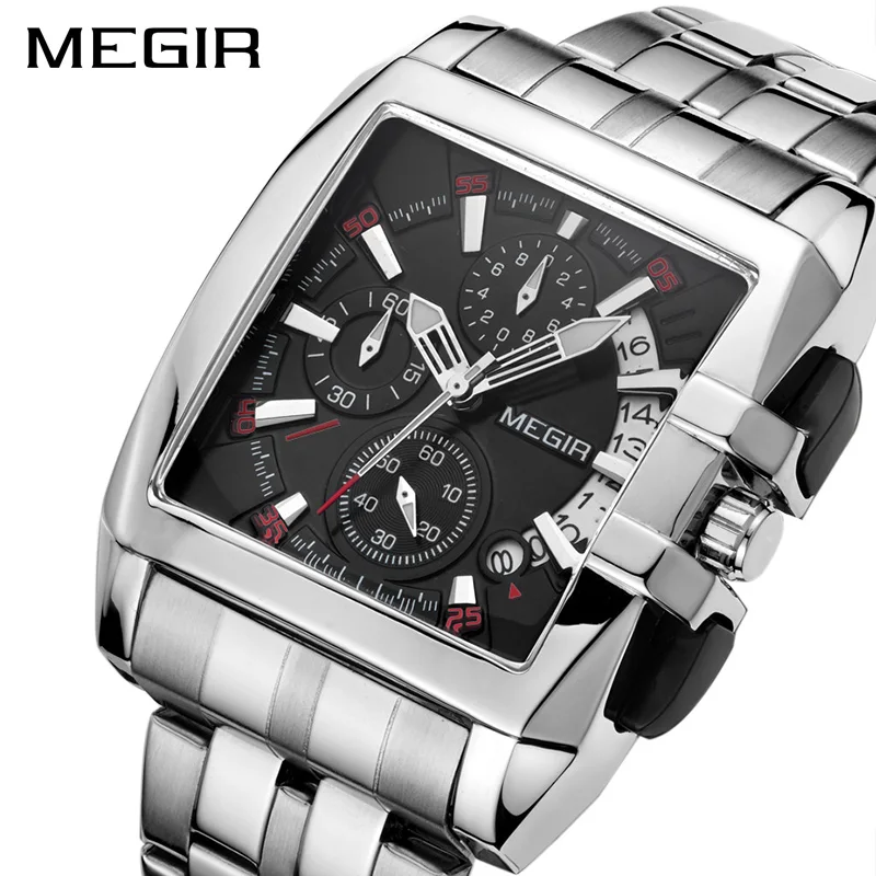MEGIR, роскошные кварцевые мужские часы, ремешок из нержавеющей стали, Лидирующий бренд, деловые часы, хронограф, наручные часы, Relogio Masculino