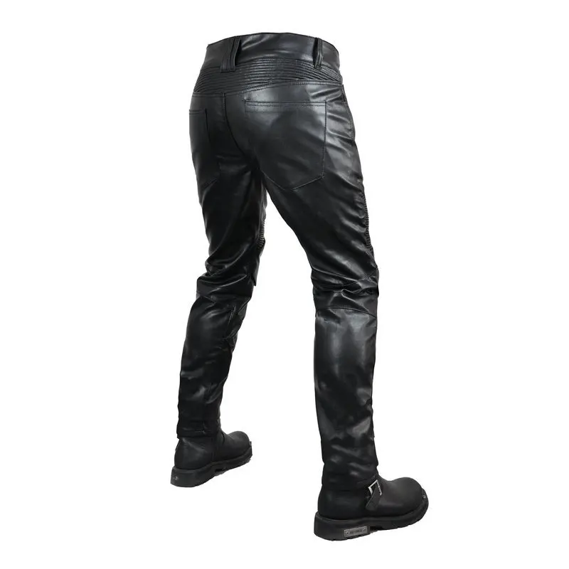 Motorcycle Rider Straight Leg Cycling Pants Motorcycle Waterproof Windproof Stretch Leather Pants Black Racing Trousers 5