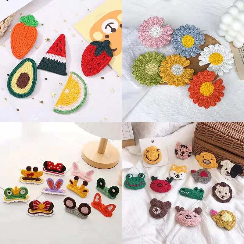 Baby Cute Knitted Wool BB Clip Fruit Animal Cartoon Hairpin Girls Fashion Snap Button Hairpin Daily Outing Hair Accessories