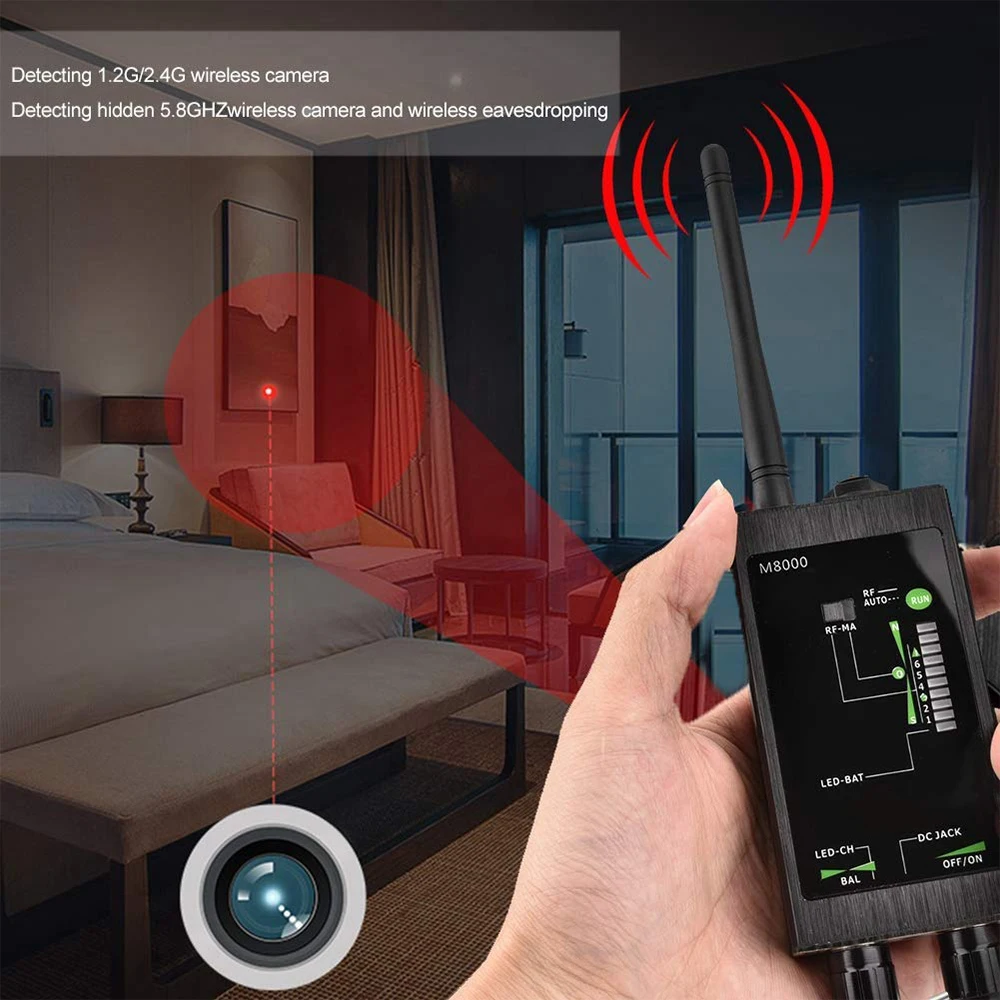 M8000 Radio Anti-Spy Detector GSM RF Signal Auto Tracker Detectors GPS Tracker Finder Bug with Long Magnetic LED Antenna