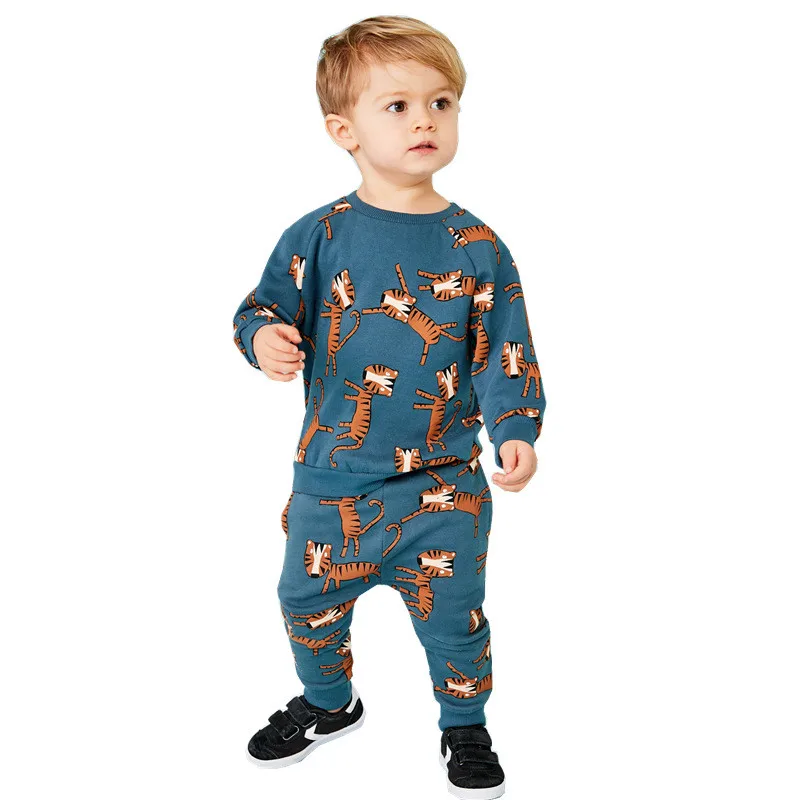Jumping Meters New Baby Boys Clothing Sets Autumn Winter Cartoon Tiger Printed Cotton Boys Girls Outfit Long Sleeve Shirt Pant