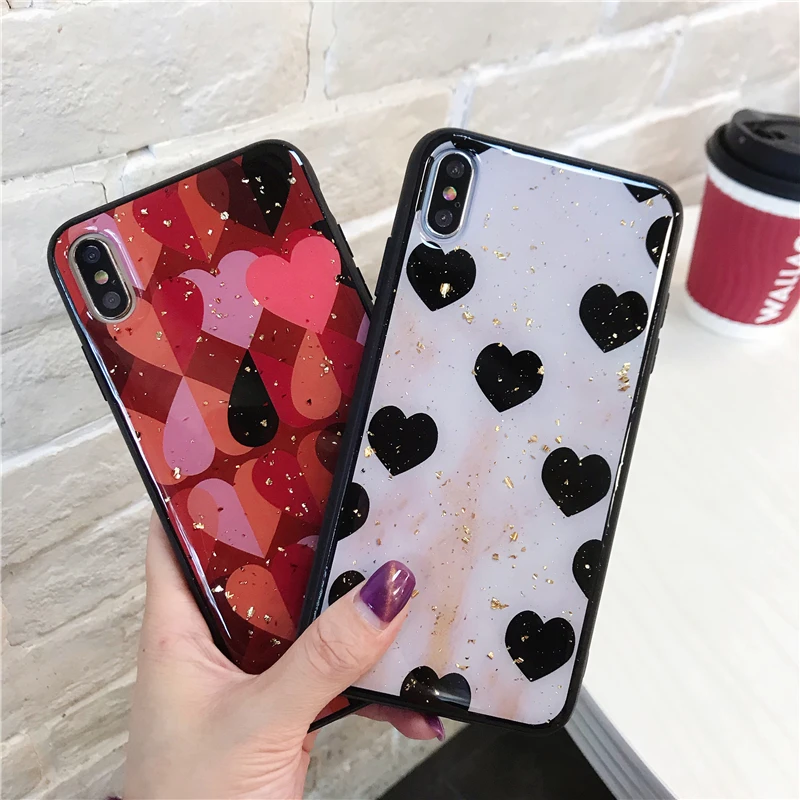 

Cute Love Heart Print Back Cover For iPhone X XR XS MAX 8 7 6 6S Plus Phone Case Hard PC Cases Coque For iPhone 7 8 Plus