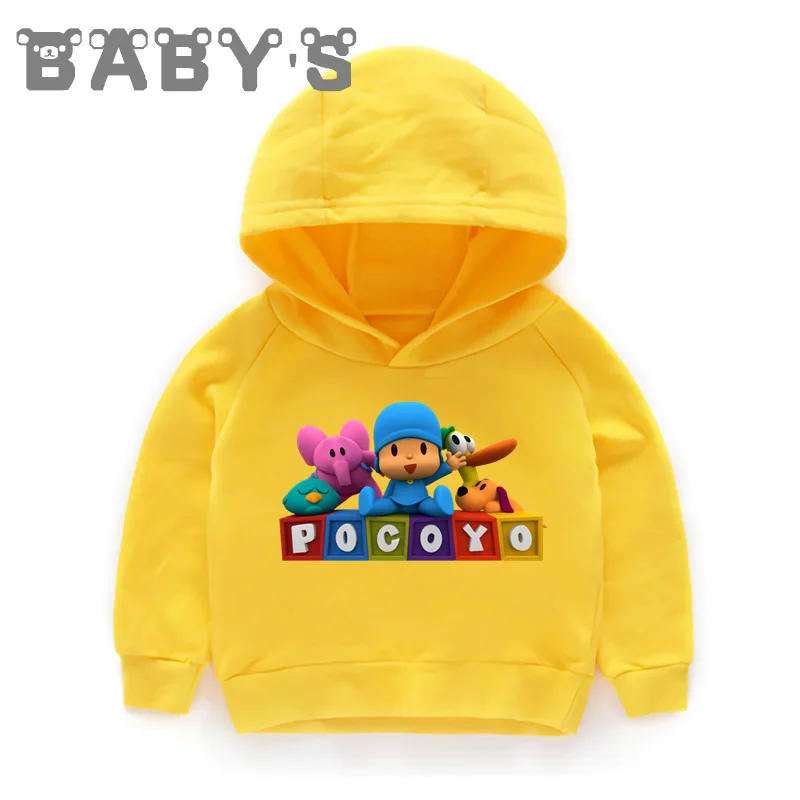 Детские толстовки с капюшоном детские забавные толстовки с рисунком Pocoyo хлопковый пуловер для малышей Топы, одежда для мальчиков и девочек KMT5313 - Цвет: 5313B-Yellow