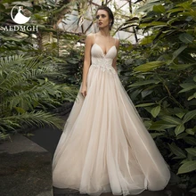 

Aedmgh A-Line Beach Wedding Dresses 2022 Sweetheart Spaghetti Straps Vestido De Novia Appliques Backless Boho Simple Bride Dress