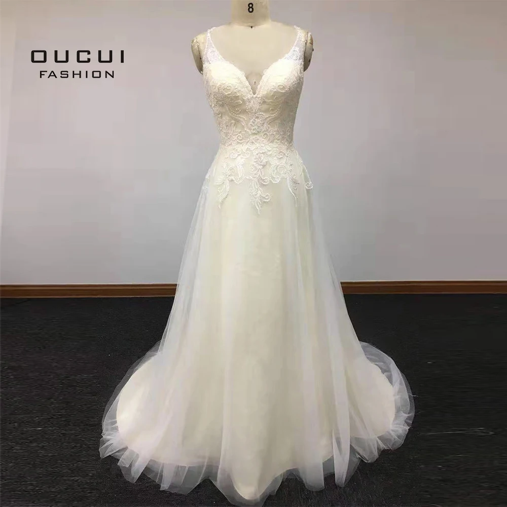 Vestido De Noiva, трапецевидное кружевное Элегантное Длинное Свадебное платье плюс Размеры вечерний наряд на свадьбу без рукавов, вечерние платья с открытой спиной OL103590 - Цвет: White