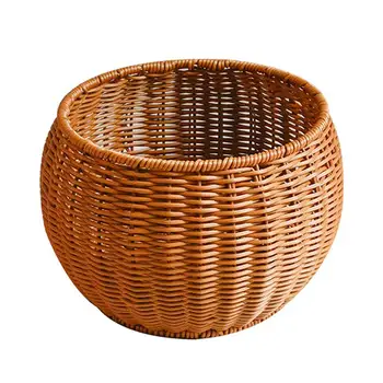 

1Pc Kitchen Drain Baskets Round Imitation Rattan Storage Basket Plastic Basket Snack Storage Organizer For Fruits Vegetables