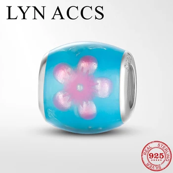 

Blooming spring 925 Sterling Silver Pink Flower butterfly Fine Beads Jewerly Making fit Original Women LYNACCS Charm Bracelets