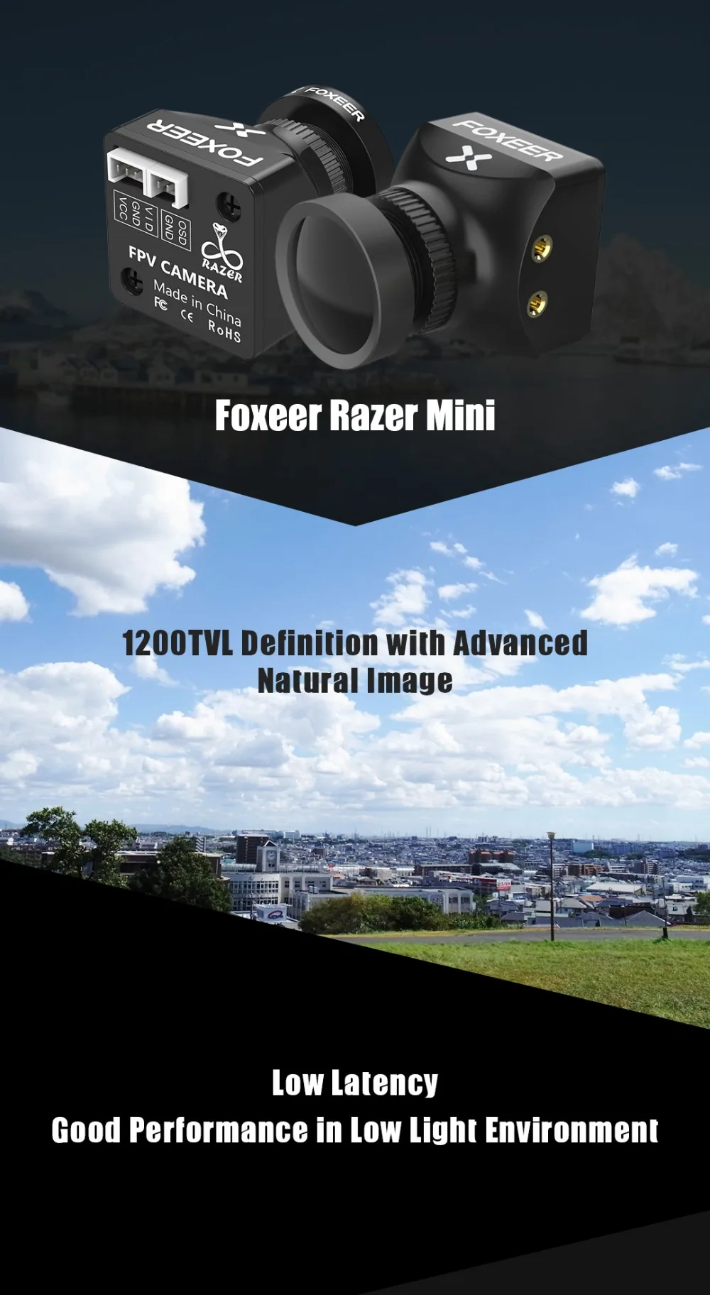 Foxeer razer Mini HD 5MP 2,1 мм M12 объектив 1200TVL стандартная FPV камера 4:3/16:9 NTSC/PAL переключаемая камера с задержкой 4 мс