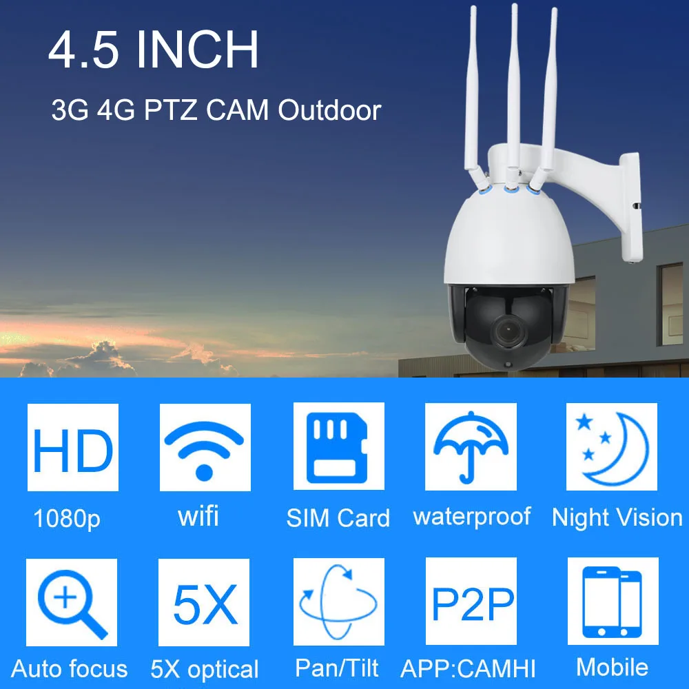 Купольная IP камера с поддержкой 4G и SIM карты HD 1080P 5 кратное увеличение 60 м|Камеры