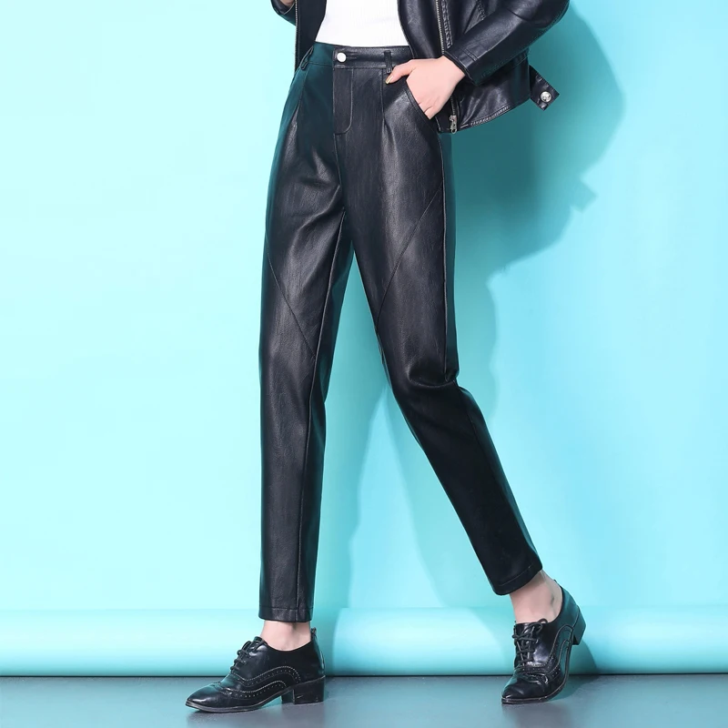 Fp1078 новые осенние зимние женские модные повседневные популярные длинные штаны из искусственной кожи корейские штаны