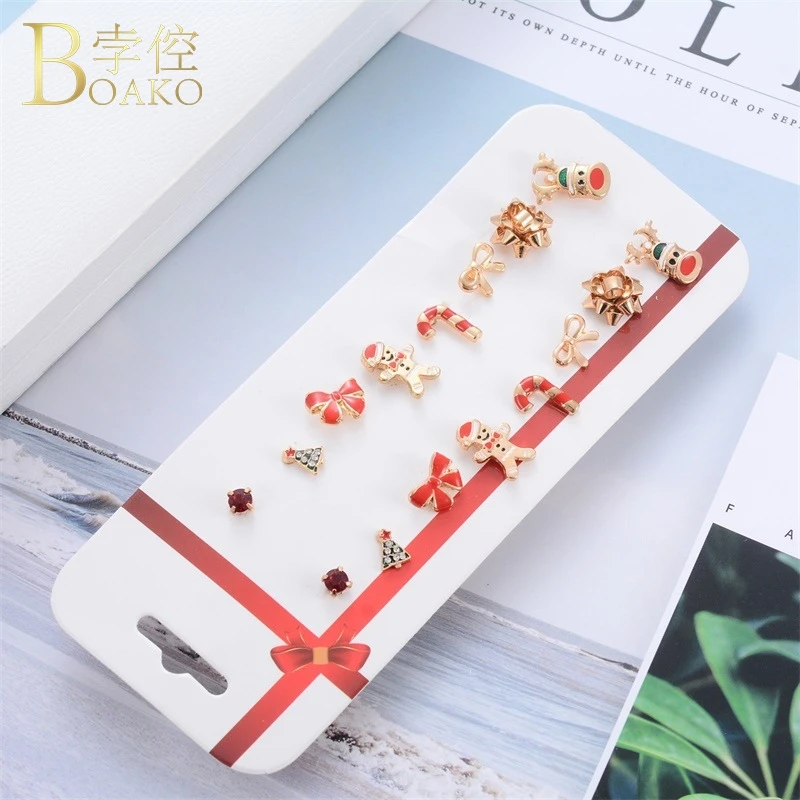 8 пар/компл. рождественские серьги для Для женщин орнамент с рождественской елкой серьги на подарок девочке Снеговик aretes Новинка; для женщин год Серьги K5