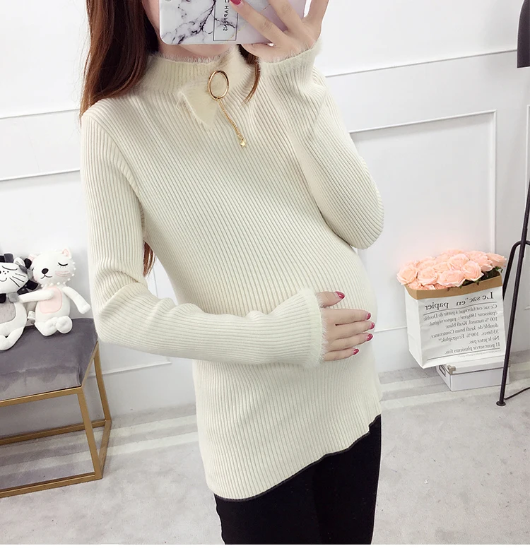 Осенне-зимнее модное платье для беременных, Корейская версия, утепленный джемпер для мамы, свитер с длинными рукавами