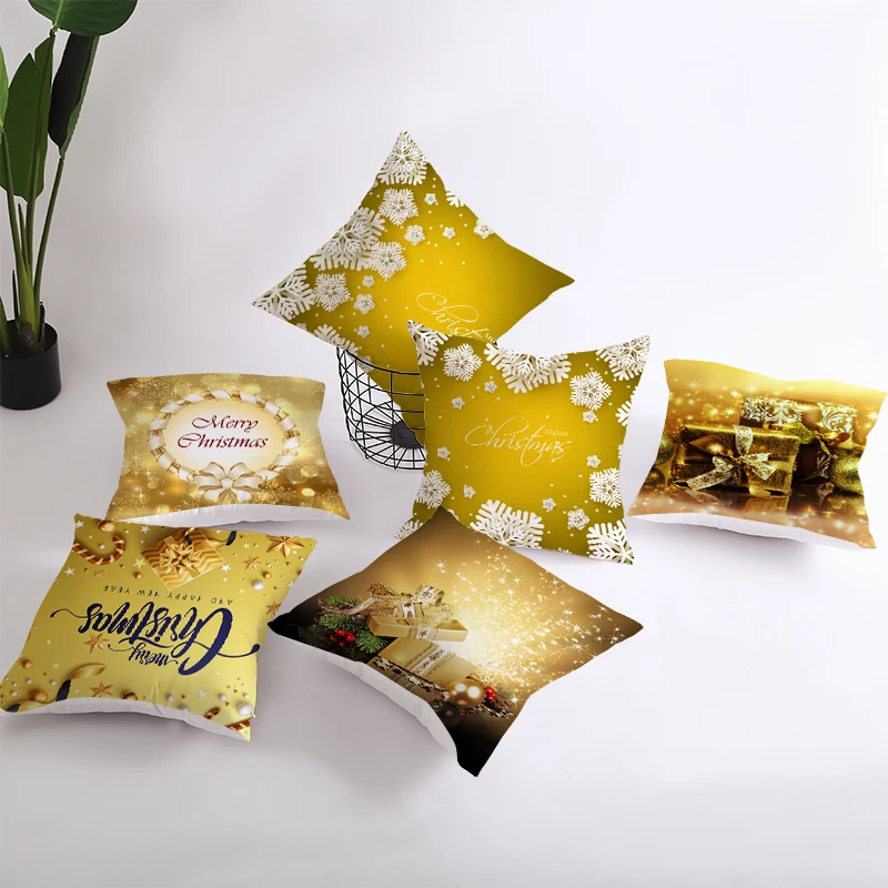 Golden yellow European simple style peach skin family decorative pillowcase bedroom living room pillow case 45x45cm