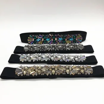 

Luxury Rhinestone Belt Long Crystal Flower Beads Waistband Belts For Women Elastic Waist Belts Corset Wedding Dress Accessories
